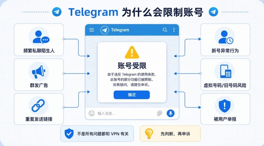 Telegram 账号被限制怎么办?官网受限原因、@SpamBot 申诉与恢复建议 配图 2
