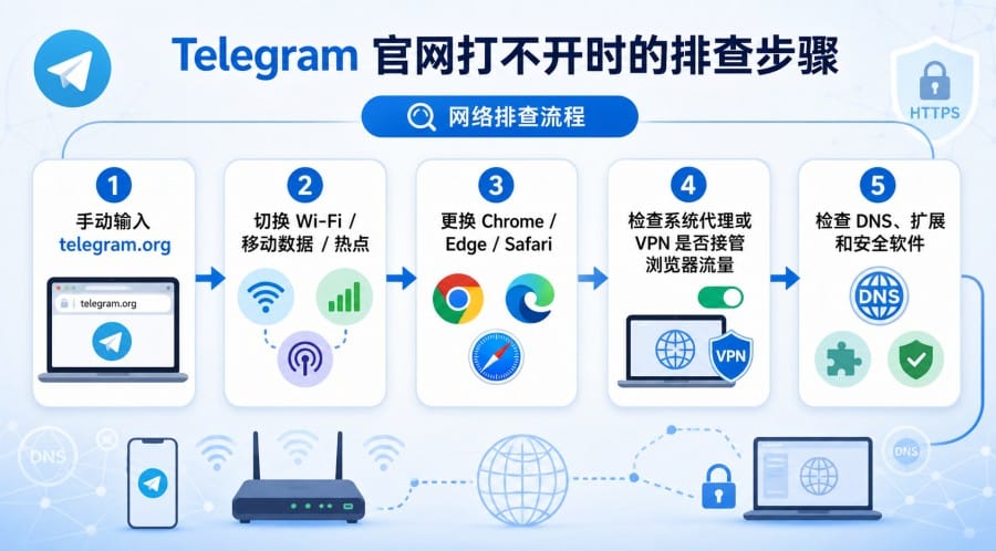 Telegram 官网入口打不开怎么办？网络排查与官方下载指南 image 2
