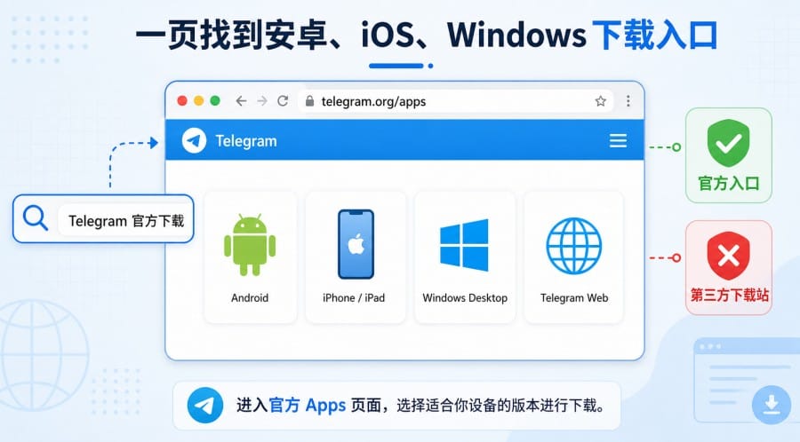 Telegram 官网下载入口怎么找？安卓、iOS 和 Windows 安装选择指南 第 2 张正文图
