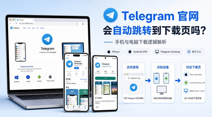 Telegram 官网会自动跳转到下载页吗?手机与电脑下载逻辑解析