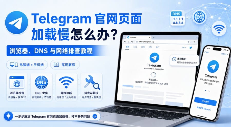 Telegram 官网页面加载慢怎么办?先查浏览器、DNS 和网络