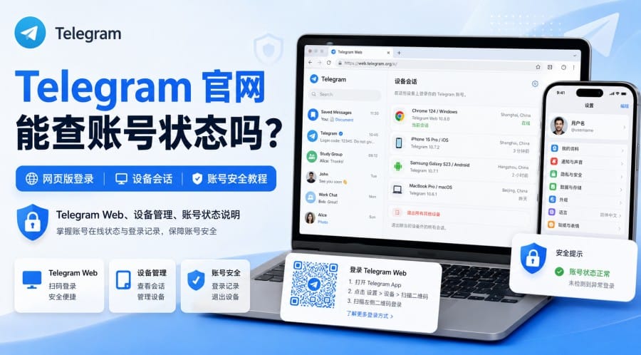 Telegram 官网能查账号状态吗?网页版登录、设备会话与账号安全教程