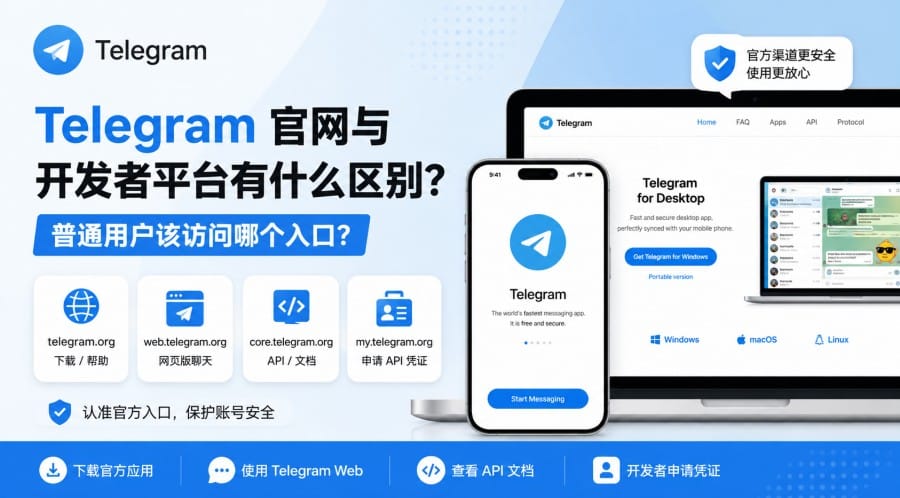 Telegram 官网与开发者平台有什么区别 - 博客封面图