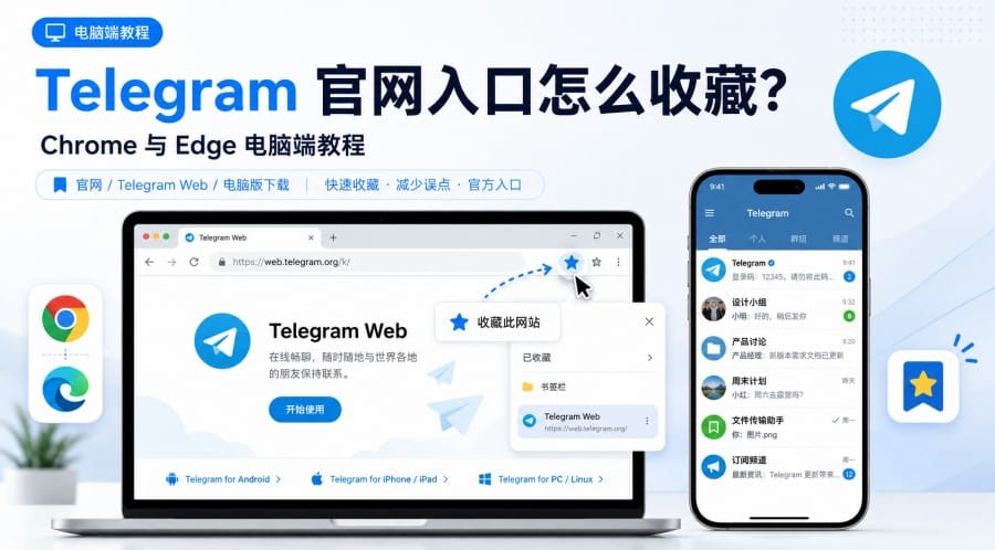 Telegram 官网入口怎么收藏?Chrome 与 Edge 电脑端书签教程